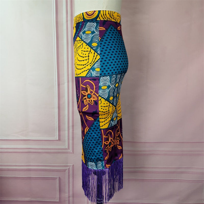 sixsr Outfits Fashion Trends Women Summer Print Skirt Vintage Floral African Fashion High Waist Tassel Classy Modest Elegant Retro Jupes Falads