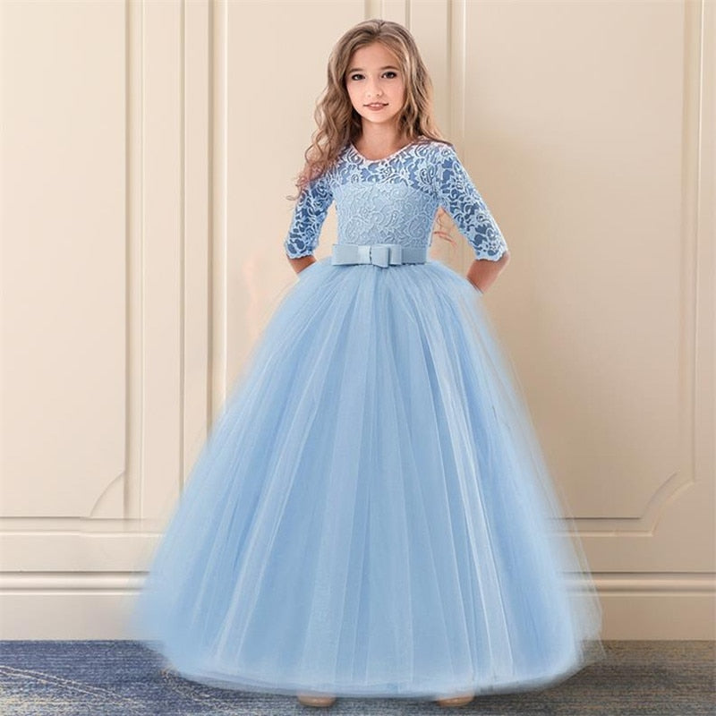 sixsr Vintage Flower Girls Dress for Wedding Evening Children Princess Party Pageant Long Gown Kids Dresses for Girls Formal Clothes