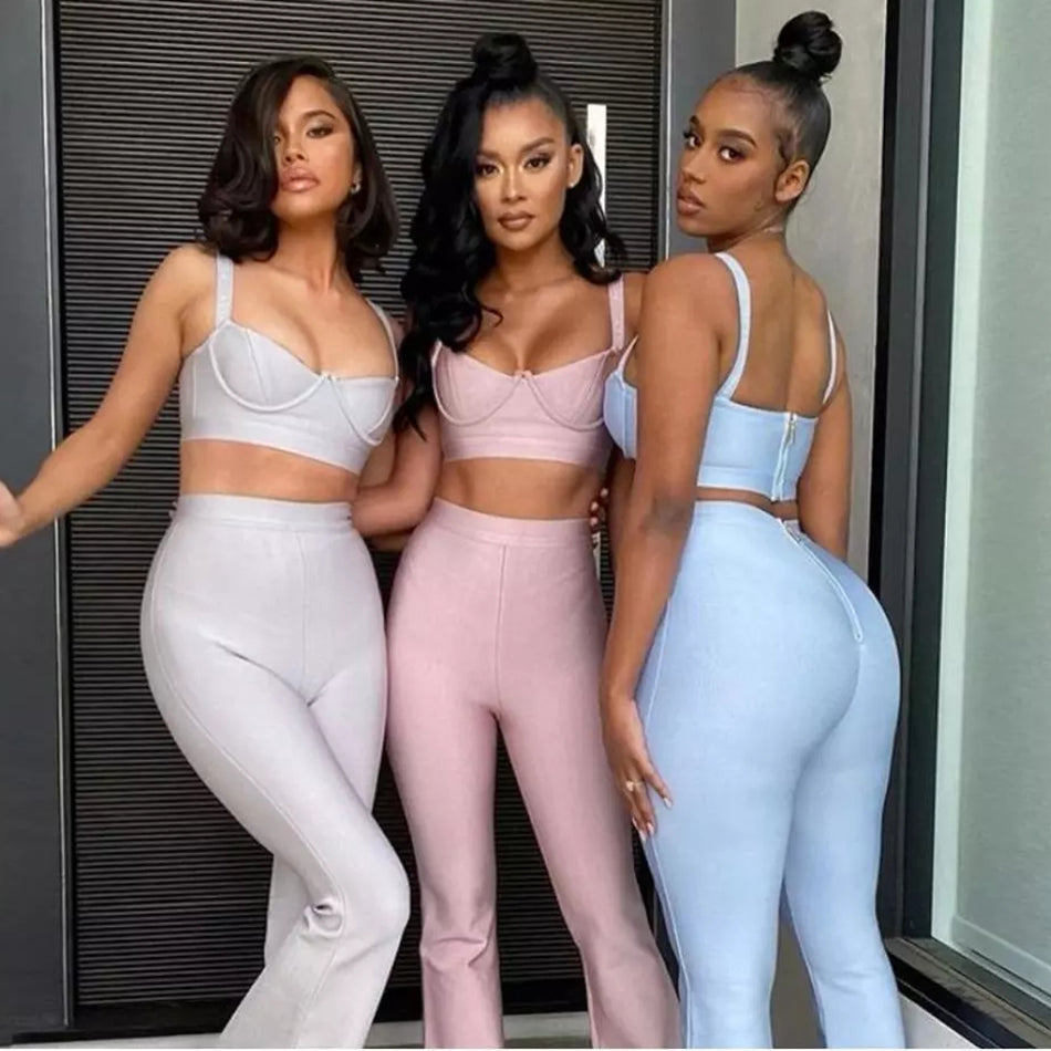 sixsr Set 2 Pieces Strap Sleeveless Bustiers And Long Bell-Bottoms Trousers Sexy Celebrity Party Sheath Vestidos Dobanmbd