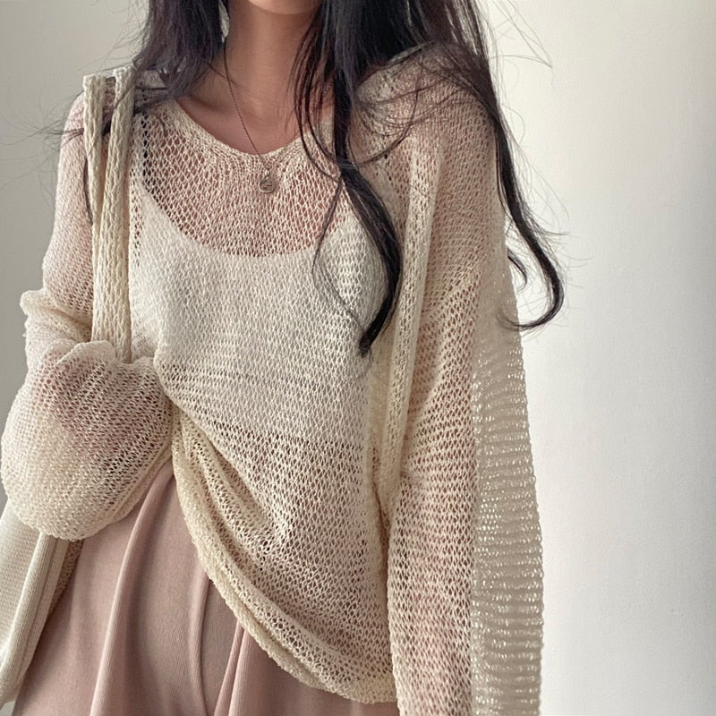 Sixsr Lazy Style Full Sleeves Jumpers Tops Hollow Out Sexy Women Fashion Casual Streetwear Chic Femme Sweaters Pullovers