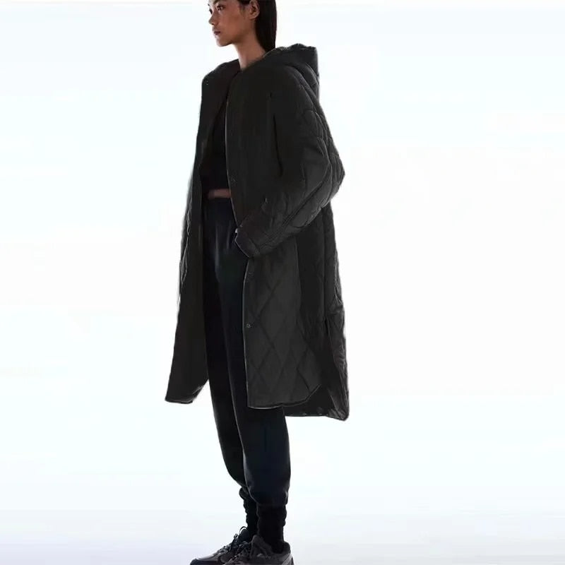 Sixsr New Winter Oversize Fashion Vintage Plaid Hooded Parka Women Casual Pockets Cotton Jackets Coat Loose Long Outwear Female