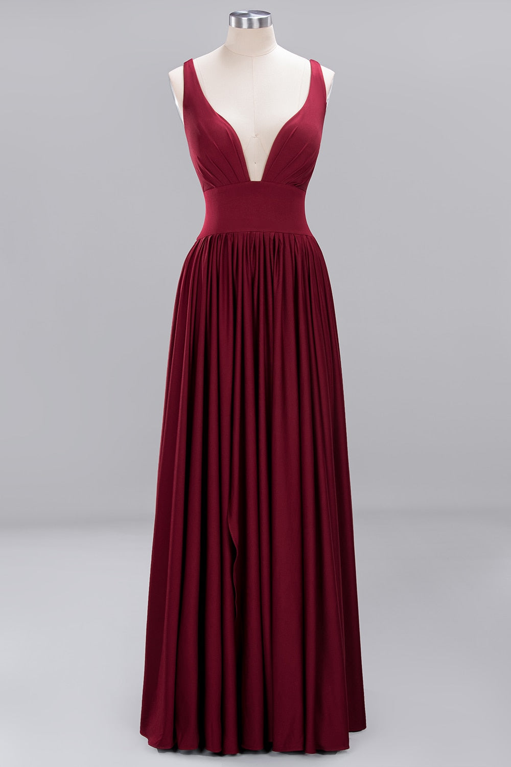 FTAPAESE Sexy Bridesmaid Dresses Satin Simple V Neck High Slit Wedding Party Backless Evening Robe For Cccasion Long Prom Gown