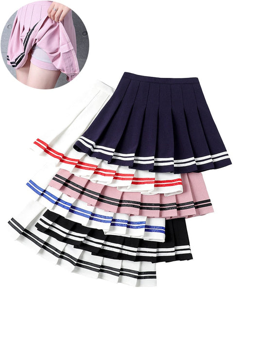 sixsr Y2k Summer Korean Fashion Short Women Skirt Casual Slim Elastic High-Waisted Striped Harajuku Pleated Plaid A-Line Mini Skirts