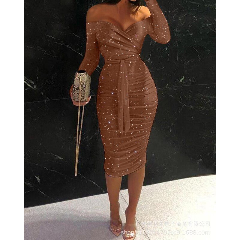sixsr Women Clothing Asymmetric Collar High Waist Robe Slit Dress Chic Solid Short Sleeve Elegant Fashion Prom Banquet Dress New