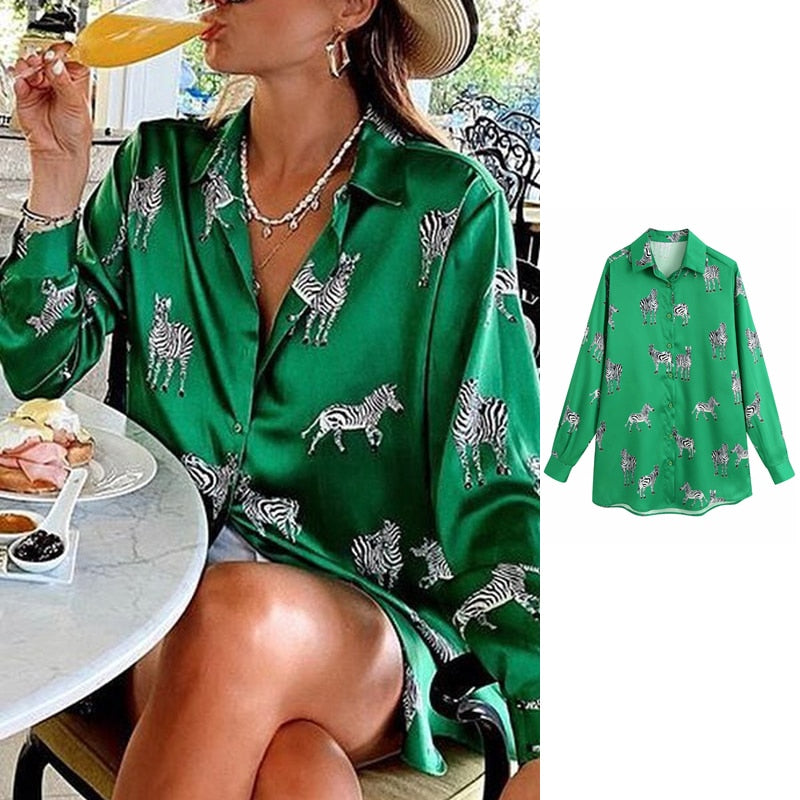 Sixsr women satin blouse long sleeve zebra print shirts vintage office ladies tops femme chandails fashion blusa de mujer Chandails