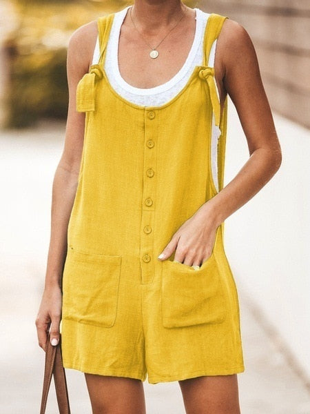 Sixsr Summer Women Sleeveless Overalls Elegant Jumpsuits Romper Casual Vintage Ladies Short Pants Cotton and linen Wide Leg Pants