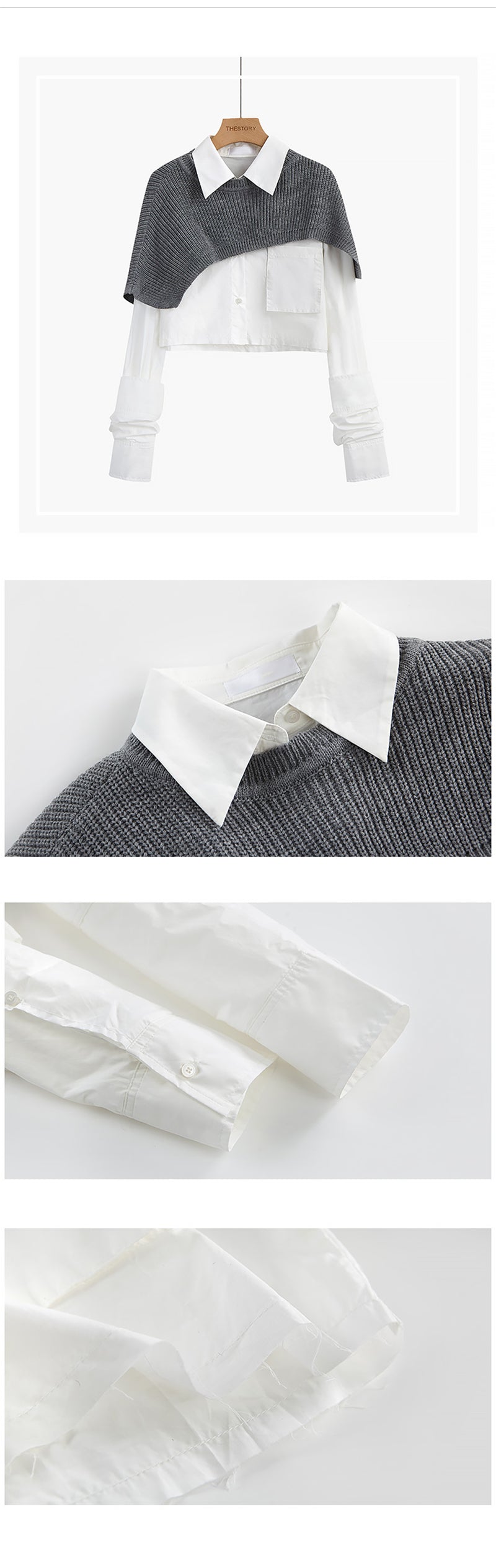 Sixsr Spring Autumn Fashion Women Two Pieces Sets Long Sleeve Short Blouse Shirt + Solid Knitted Pullover Crop Shawl Sweater Female Tops