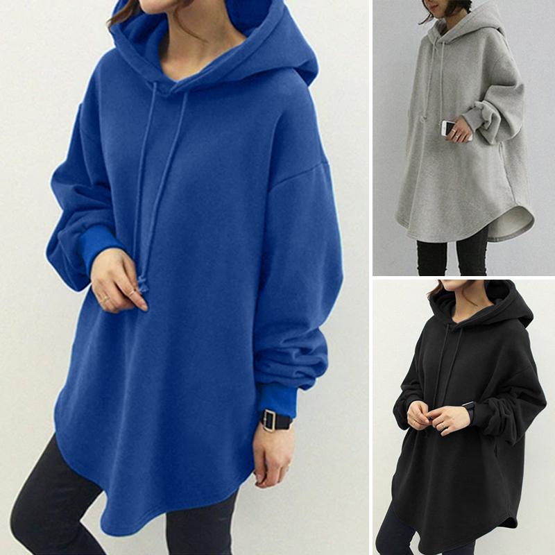 Sixsr Women's Hoodies Long Sleeve Sweatshirts Autumn Casual Solid Loose Long Drawstring Pullovers Oversized Streetwear