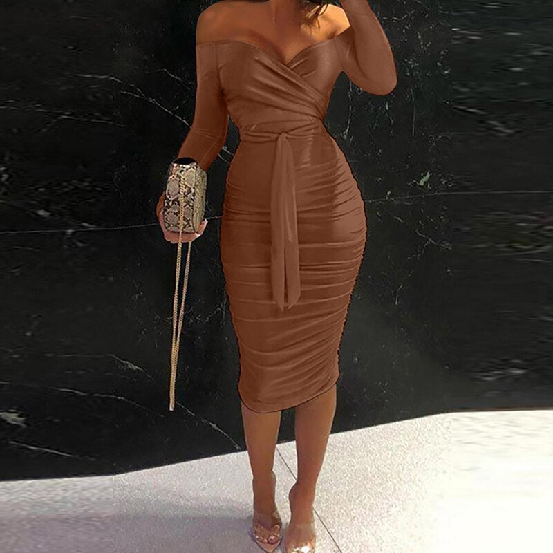 sixsr Women Clothing Asymmetric Collar High Waist Robe Slit Dress Chic Solid Short Sleeve Elegant Fashion Prom Banquet Dress New