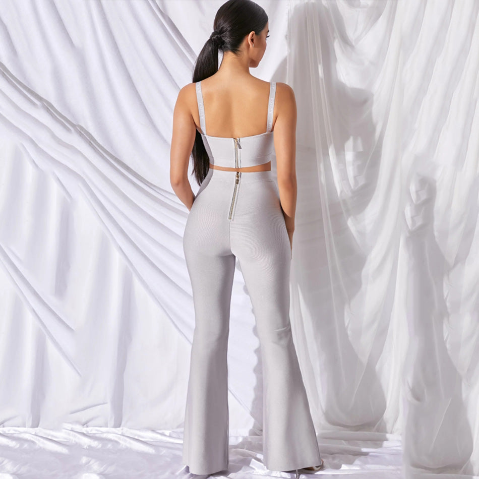 sixsr Set 2 Pieces Strap Sleeveless Bustiers And Long Bell-Bottoms Trousers Sexy Celebrity Party Sheath Vestidos Dobanmbd