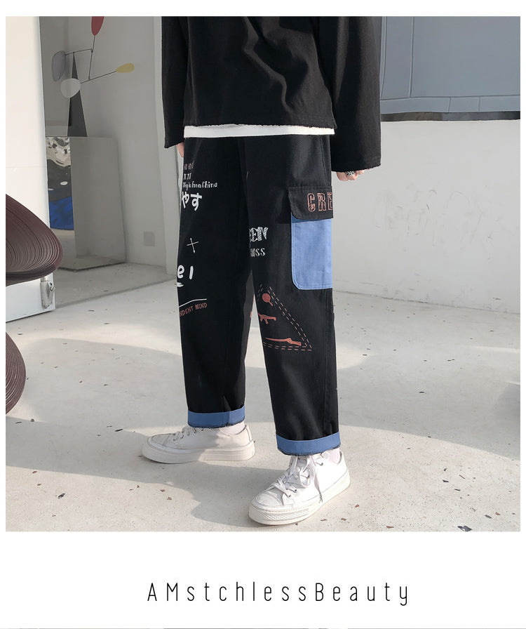 Straight Denim Jeans Men Graphic Printed Jeans 2024 Streetwear Jeans Man Wildleg Pants Hip Hop Korean Harajuku Fashion Pants