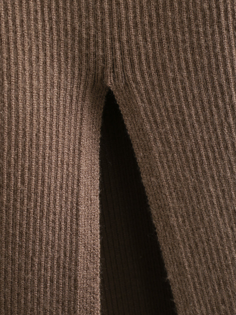 Sixsr Vintage Elegant Brown Sheath Rib Dress Women Fashion Side Open Half Turtleneck Long Dresses Female Chic Vestidos