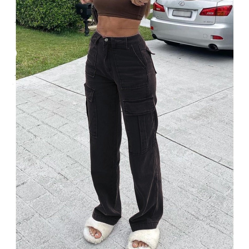 Brown Vintage Baggy Jeans Women 90s Streetwear