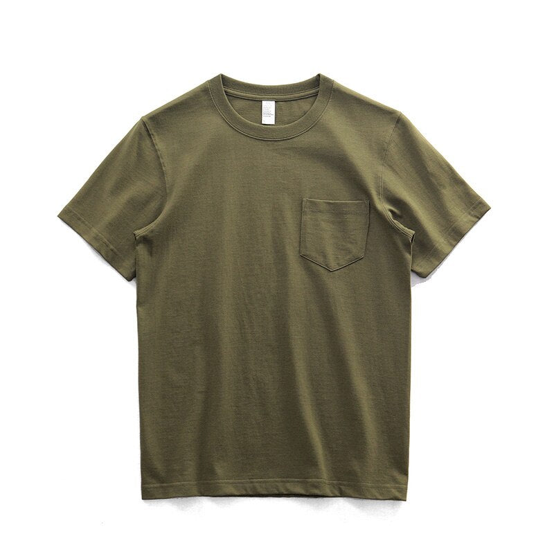 Sixsr 260g Heavy Weight Men's T-Shirt Summer Retro Simple Handsome Chic Casual Soft Solid Color Cotton Pocket Short Sleeve O-Neck Tees