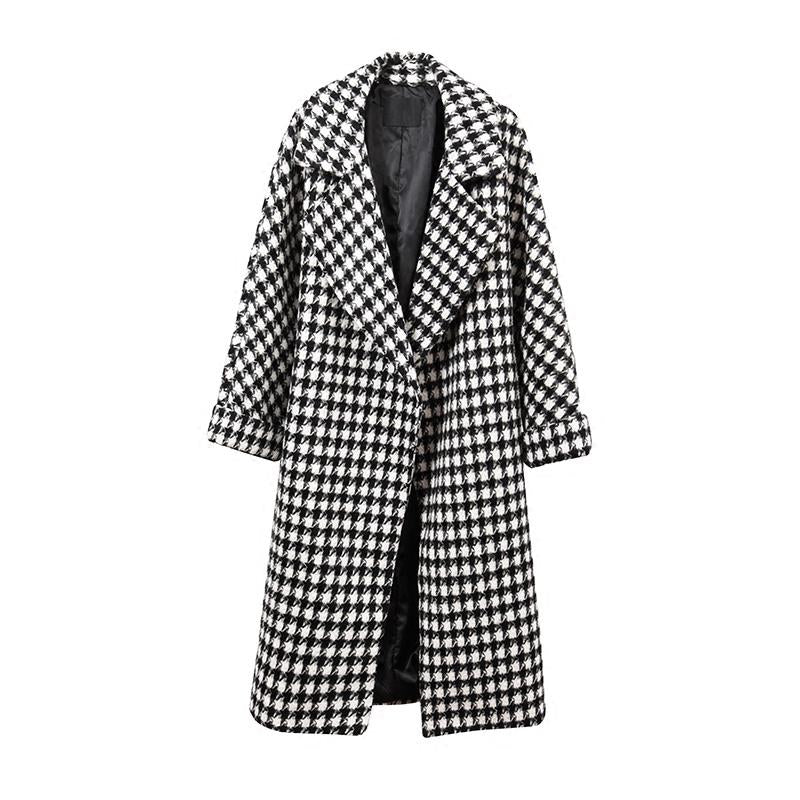 Sixsr Retro Long Sleeve Lady Houndstooth Outwear Lapel New Casual Loose Coat Autumn Fashion Overcoat Jacket Streetwear Coat