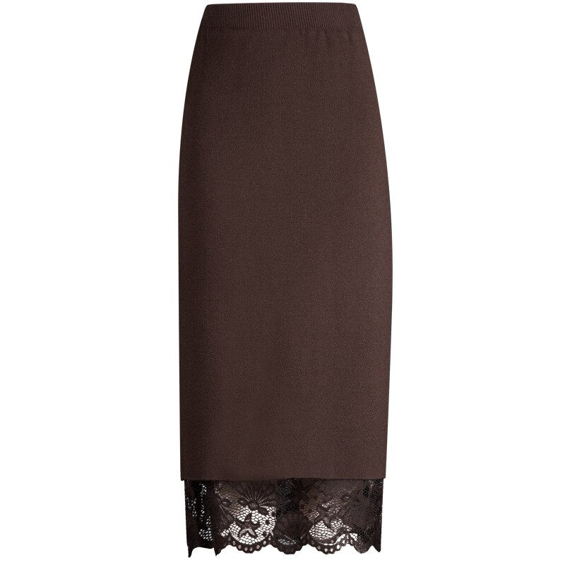 Sixsr Autumn and winter skirt long section jupe femme two sides wearing lace midi skirt split bag hip skirt wool winter skirt