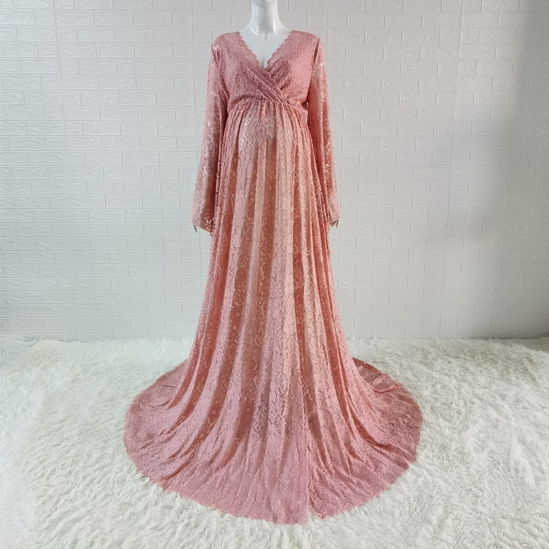 sixsr Boho Style Lace Maternity Dress For Photography Maternity Photography Outfit Maxi Gown Pregnancy Women Lace Long Dress