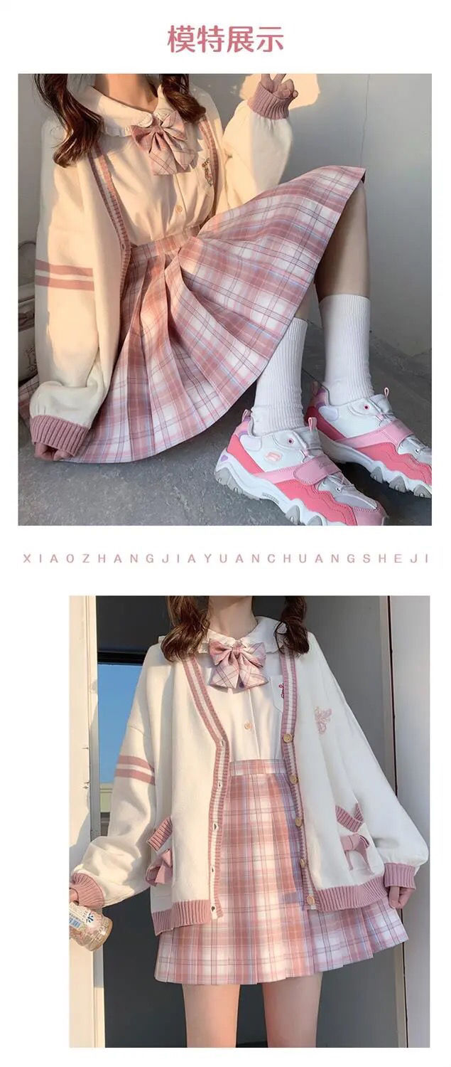 Sixsr  Spring Japanese Kawaii Fashion Pink Cardigan Women Harajuku Knitted Sweater Cute Bow Heart Korean College Style JK Uniform Coat