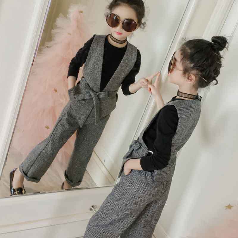 sixsr Teenage Girls Clothing Set 12 13 14 Years Spring Plaid Vest T-shirts Pants 3pcs Suit for Girls Clothes Fashion Kids Costume
