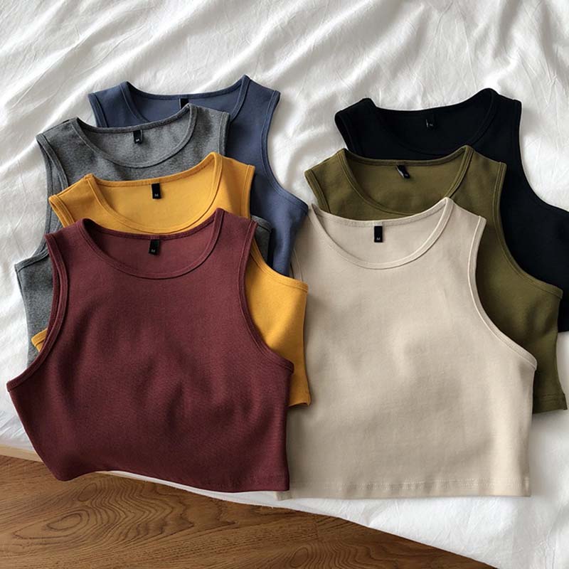 Sixsr Summer new ladies retro crop top high waist slimming stretch slim short sleeveless bottoming top