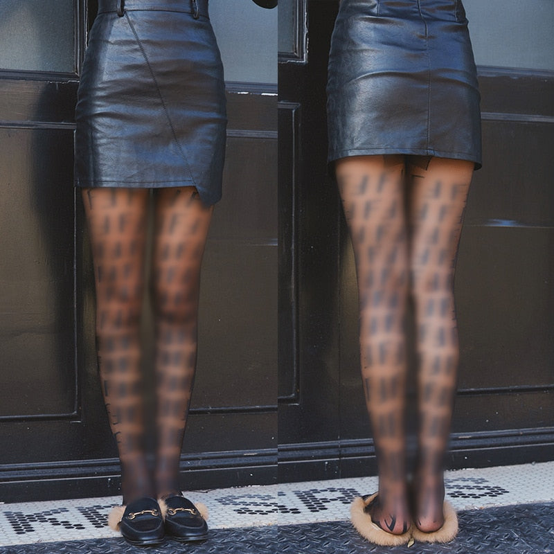 sixsr Women's Pantyhose Fishnet Stockings High Elastic Letter Fishnet Stockings Sexy Luxury High-end Stockings Mesh Hollow Tights