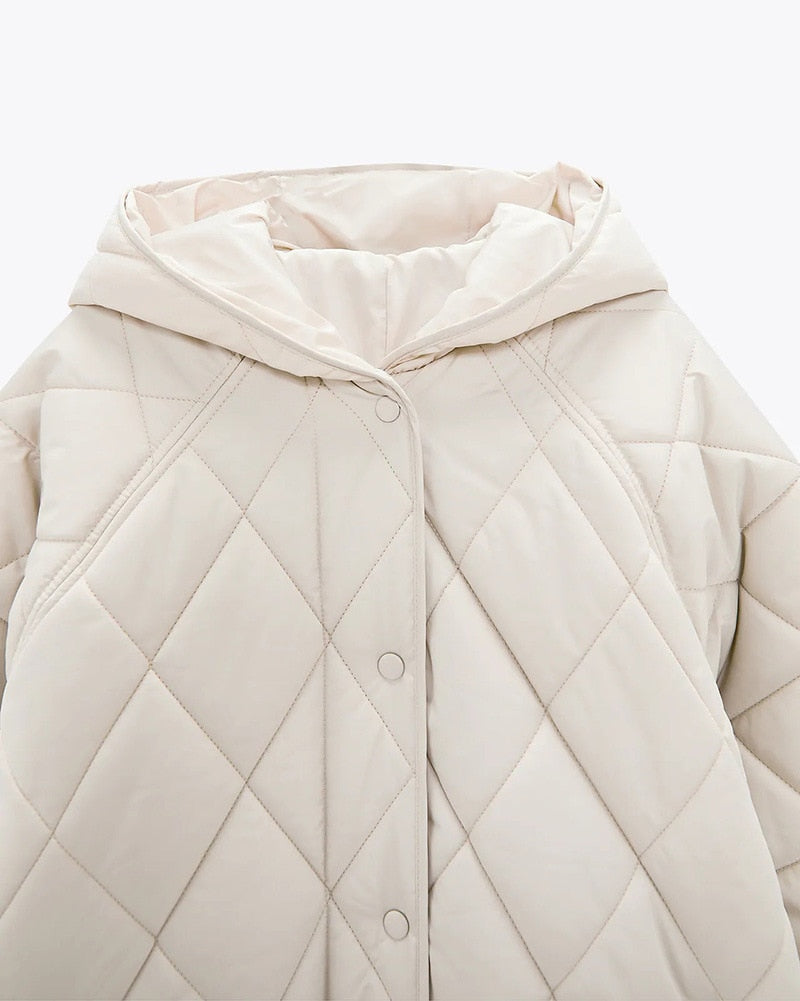 Sixsr New Winter Oversize Fashion Vintage Plaid Hooded Parka Women Casual Pockets Cotton Jackets Coat Loose Long Outwear Female