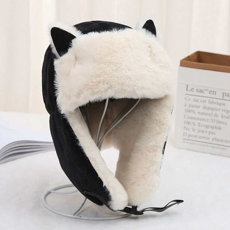 Sixsr Women Warm Earmuffs Thicken Ear-flapped Hat Winter Cold-proof Warm Cotton Hat Cat Ears Cap Winter Russian Hat