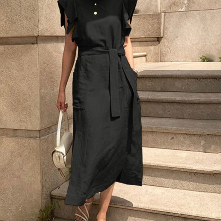 sixsr Sexy Sleeveless Summer Dress Sexy Ruffle Maxi Long Dress With Belt Women Bohemian Sundress Party Vestido Autumn Robe