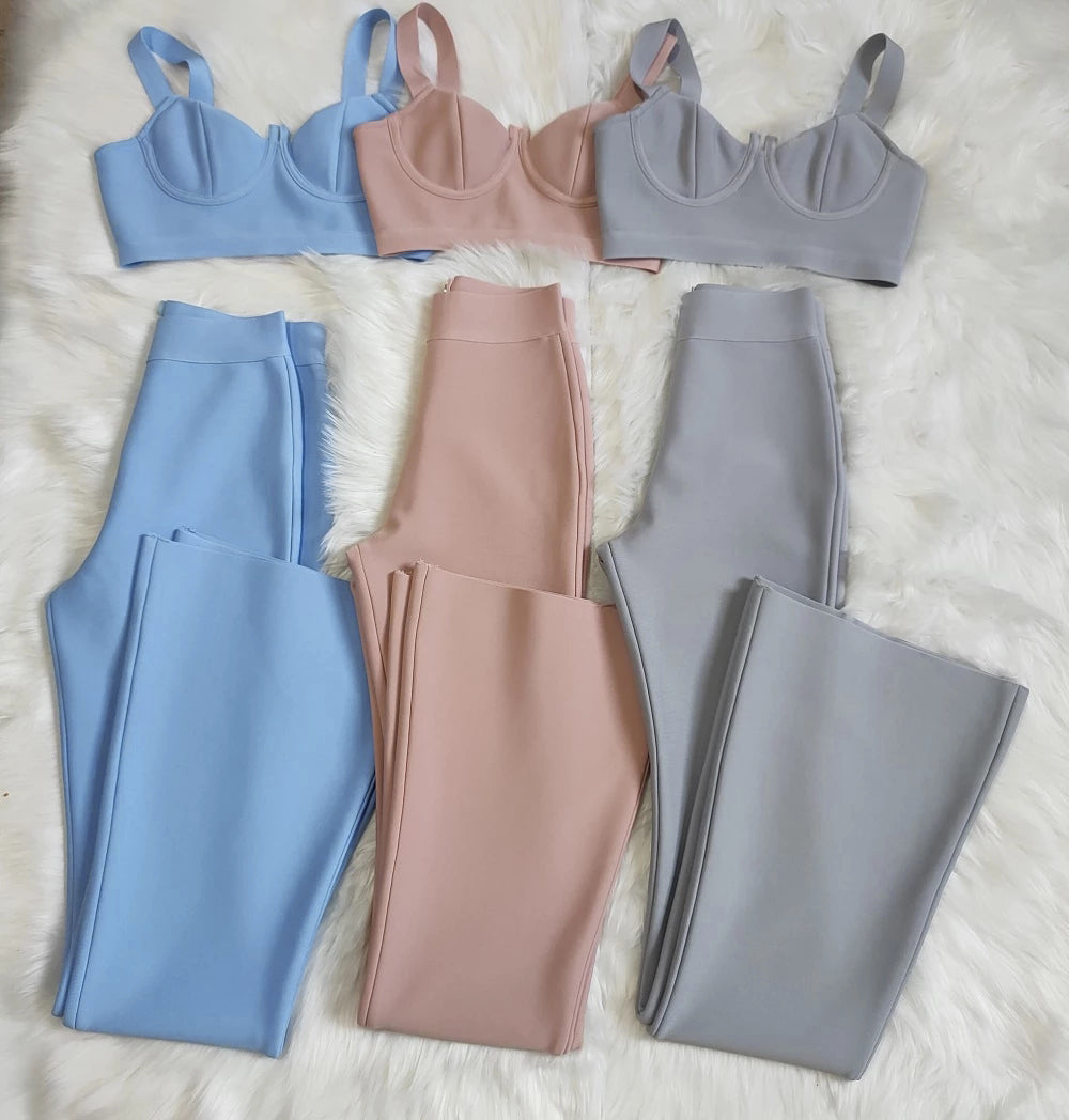 sixsr Set 2 Pieces Strap Sleeveless Bustiers And Long Bell-Bottoms Trousers Sexy Celebrity Party Sheath Vestidos Dobanmbd