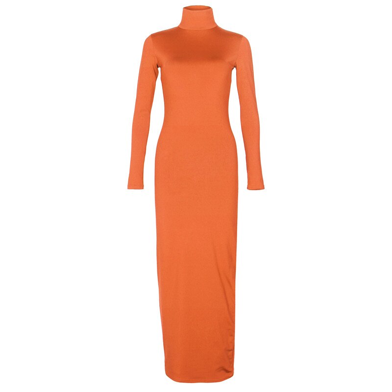 Sixsr Turtleneck Long Dress Autumn Winter Muslim Elegant Office Lady Skinny Long Sleeve Bodycon Casual Dress Women Midi Clubwear GV464