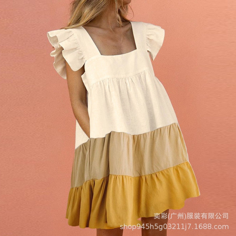 Women Autumn Spring Vintage Mini Cupcake Dress V Neck Long Lantern Sleeve Back With Ruffles Korean Style Elegant Red Dress