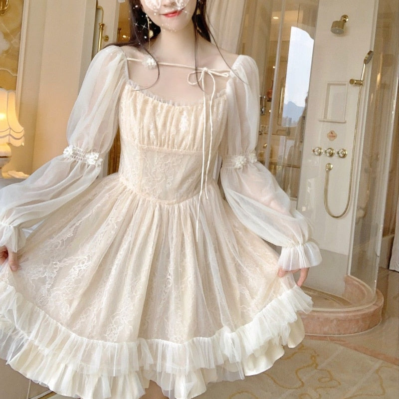 Sixsr Lolita Kawaii Dress Women Casual Long Sleeve Vintage Y2k Mini Dress Female Japanese Style One Piece Dress Korean Autumn