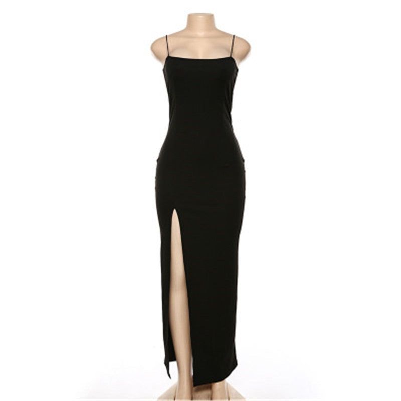 sixsr Fashion Trends Backless Sexy Strap Split Summer Dress Women Elastic Long Dresses Sleeveless Camisole Clubwear Evening Party Dress Women's Robe