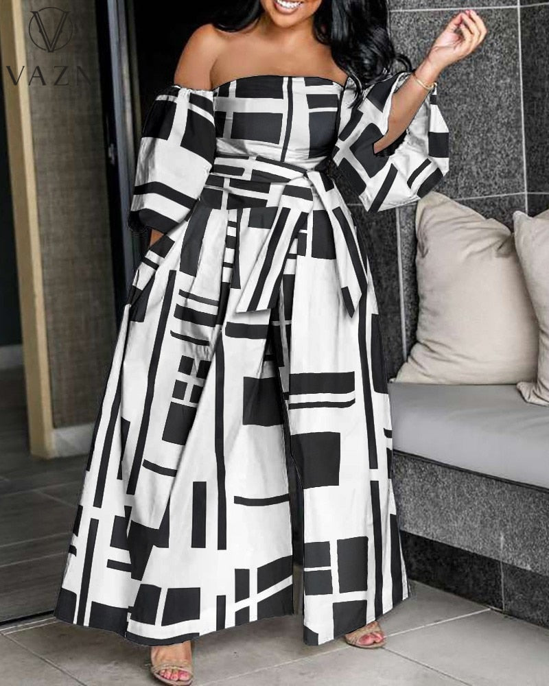 sixsr Womens Fall Fashion Autumn Jumpsuits High-end Chiffon Full Sleeve Strapless Sexy Young Free Women Loose Wide Leg Jumpsuits