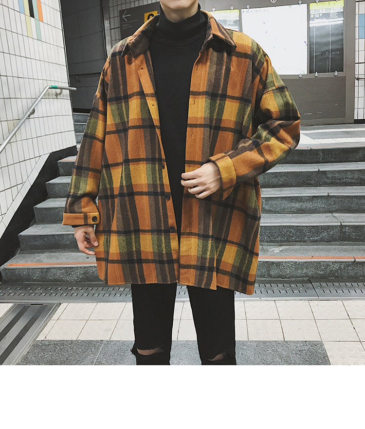 Sixsr New Fashion Men Plaid Shirt Casual Loose Wool Jacket Coat Men Long Sleeve Shirt Mens Clothing Streetwear