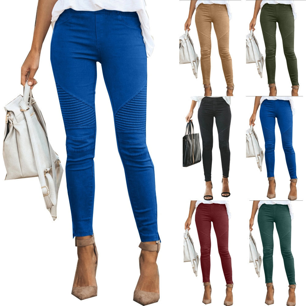 New Fashion Casual Solid Color Elastic Skinny Pants For Women