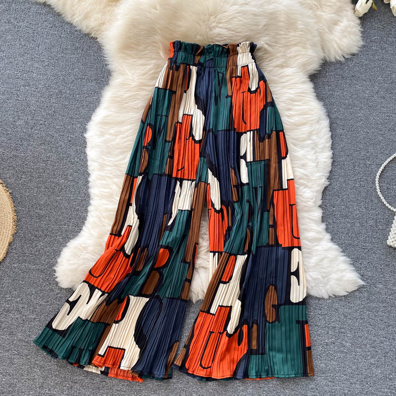 sixsr Women's Dress Spring Retro Print Casual Set Design Batwing Sleeve Single Breasted Blouse+High Waist Long Pants Two Piece Suits