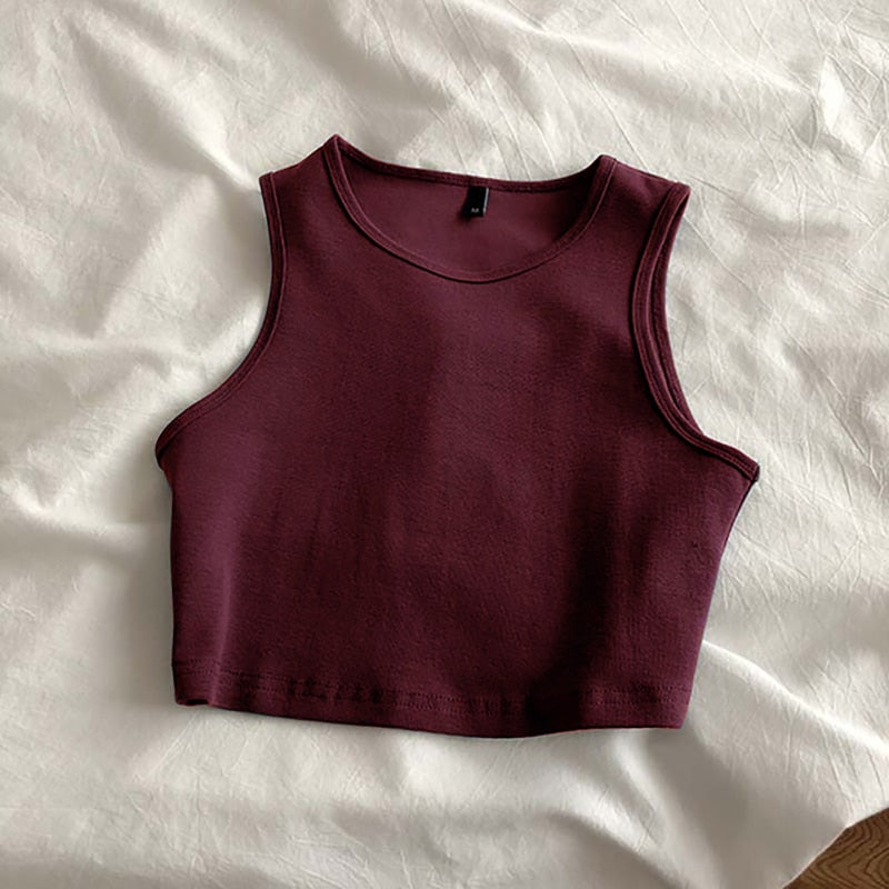 Sixsr Summer new ladies retro crop top high waist slimming stretch slim short sleeveless bottoming top