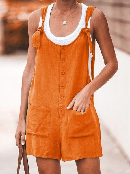 Sixsr Summer Women Sleeveless Overalls Elegant Jumpsuits Romper Casual Vintage Ladies Short Pants Cotton and linen Wide Leg Pants
