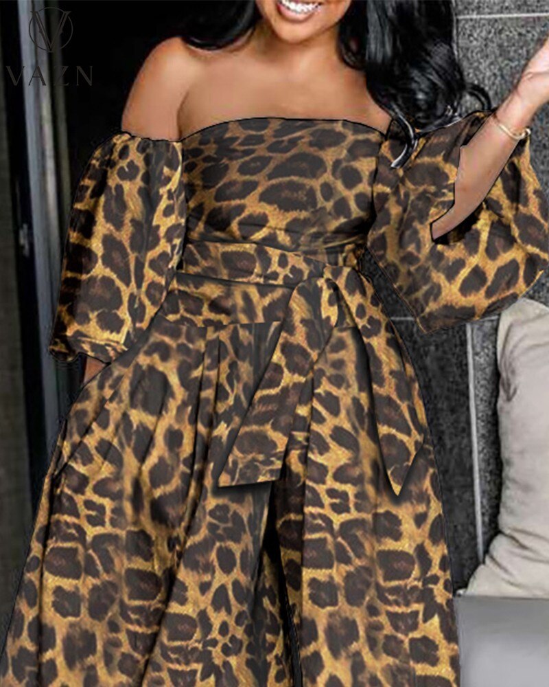 sixsr Womens Fall Fashion Autumn Jumpsuits High-end Chiffon Full Sleeve Strapless Sexy Young Free Women Loose Wide Leg Jumpsuits