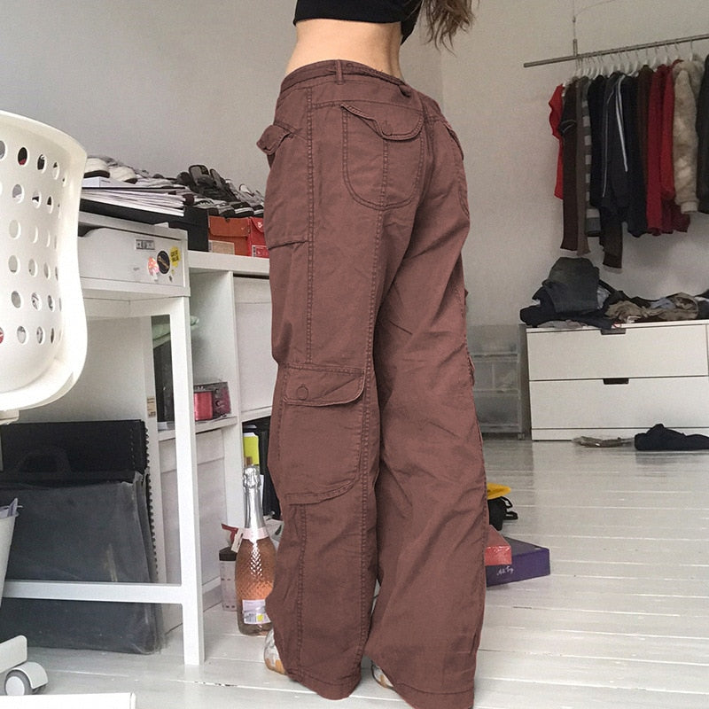 Sixsr Fashion Women's Jeans Y2K High Street Waist Denim Trousers Drawstring Waist Flap Pocket Baggy Jeans Loose Women's Classic Pants