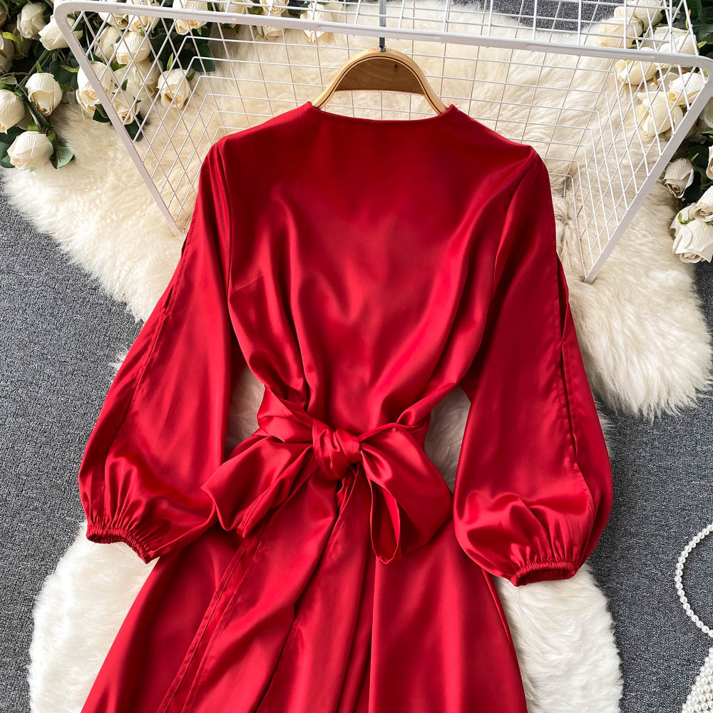 Sixsr Womens Fashion Irregular Maxi Dress Women Design Hollow Puff Sleeve A-line Dress New Autumn Casual Vacation Split Long Dress