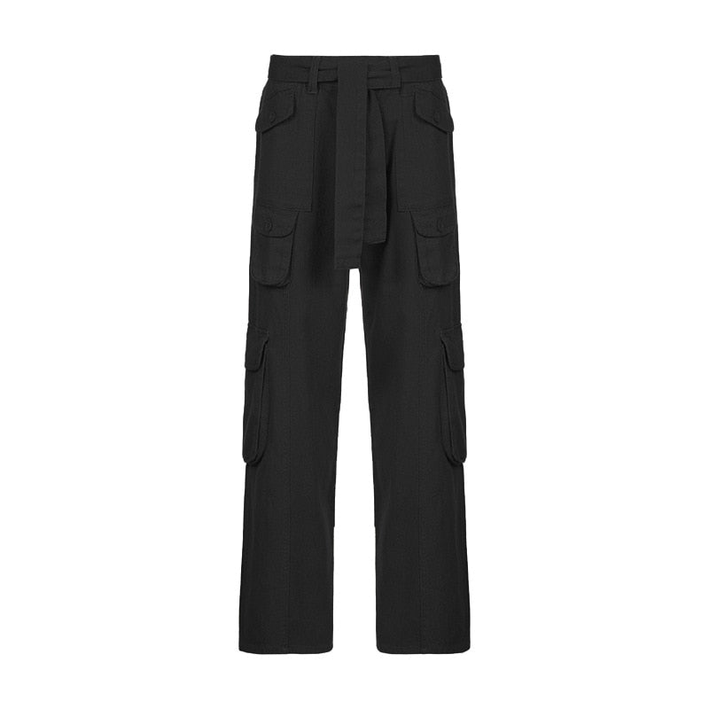 Sixsr Fashion Women's Jeans Y2K High Street Waist Denim Trousers Drawstring Waist Flap Pocket Baggy Jeans Loose Women's Classic Pants