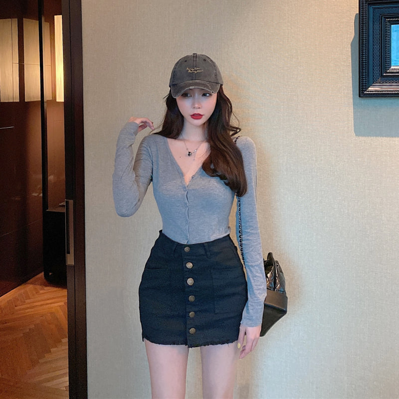 sixsr  Summer Sexy Mini Skirt Women New Arrival Single Buttons High Waist Denim Shorts Skirt Black Or White A Line Jean Skirts