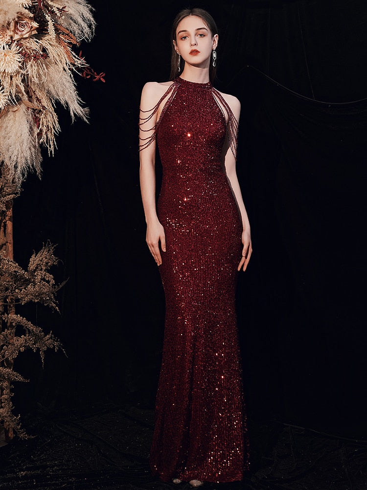 sixsr Trends high quality Elegant Off Shoulder Beaded Sequin Evening Dress Women Sliver Party Bodycon Maxi Dress
