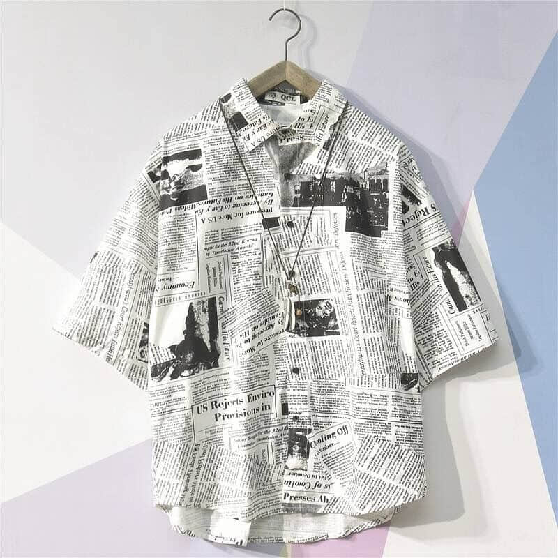 Newspaper shirt Korean trend men's shirt long-sleeved loose couple lovers shirt student all-match shirt 2024 fashion streetwear