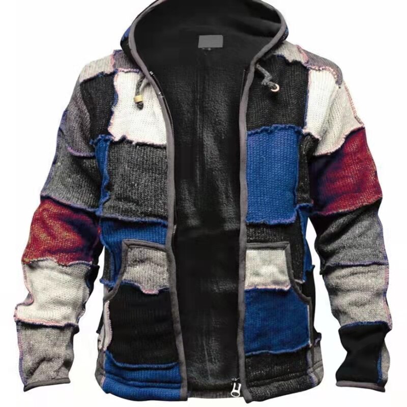 Sixsr New Men Cardigan Hooded Coat Casual Loose Ethnic Long Sleeve Vintage Patchwork Knitted Jacket Male Outwear Pluse Size S-6XL