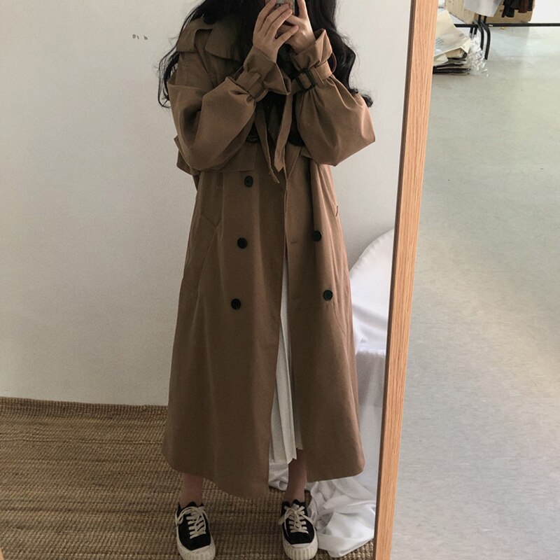 Sixsr Chic Women Trench Coat Casual Women's Long Outerwear Loose Overcoat Autumn Winter Fashion Double-breasted Windbreaker Femme