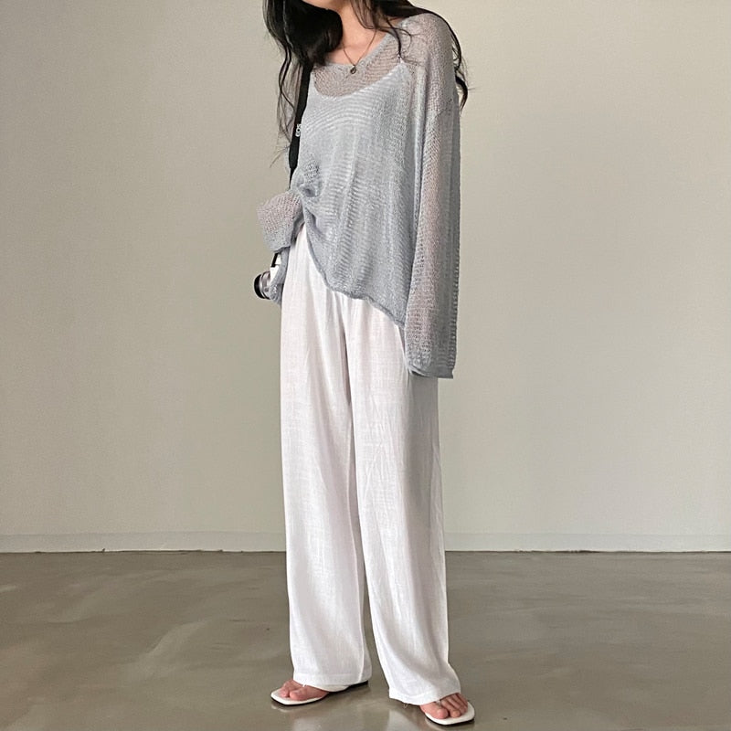 Sixsr Lazy Style Full Sleeves Jumpers Tops Hollow Out Sexy Women Fashion Casual Streetwear Chic Femme Sweaters Pullovers