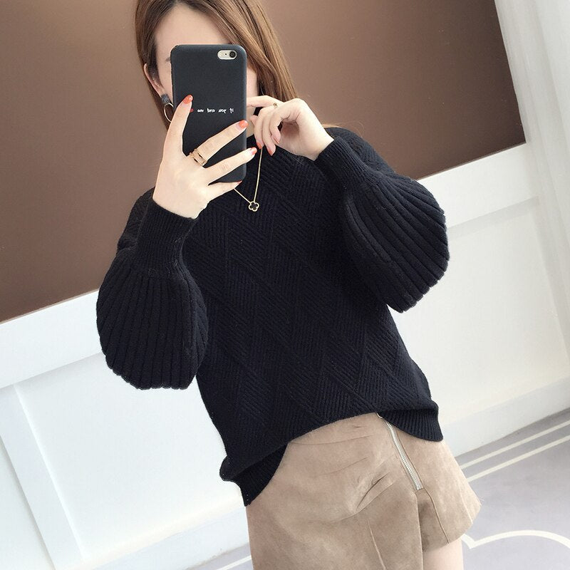 Sixsr Gifts For Women Half-neck sweater women autumn winter new knitted sweater loose round sweater mujer 2019 solid color bat sweater Jumper